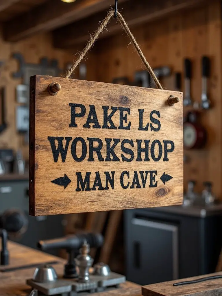 personalized wooden workshop man cave signs