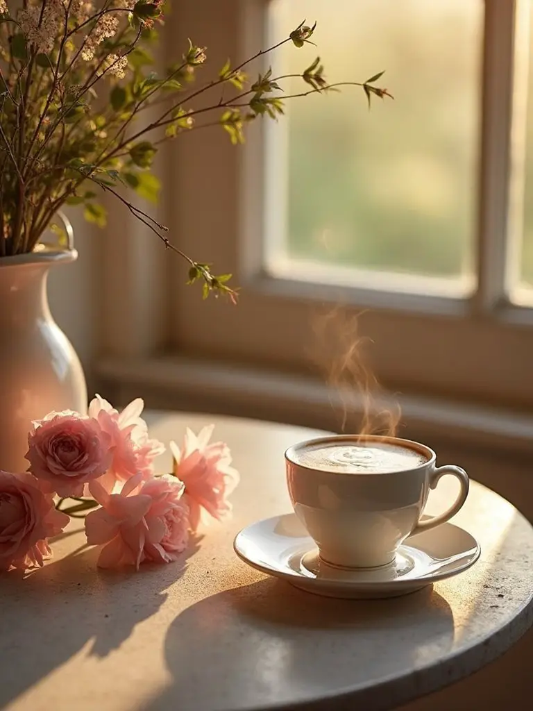 quiet intimate coffee moment with mom