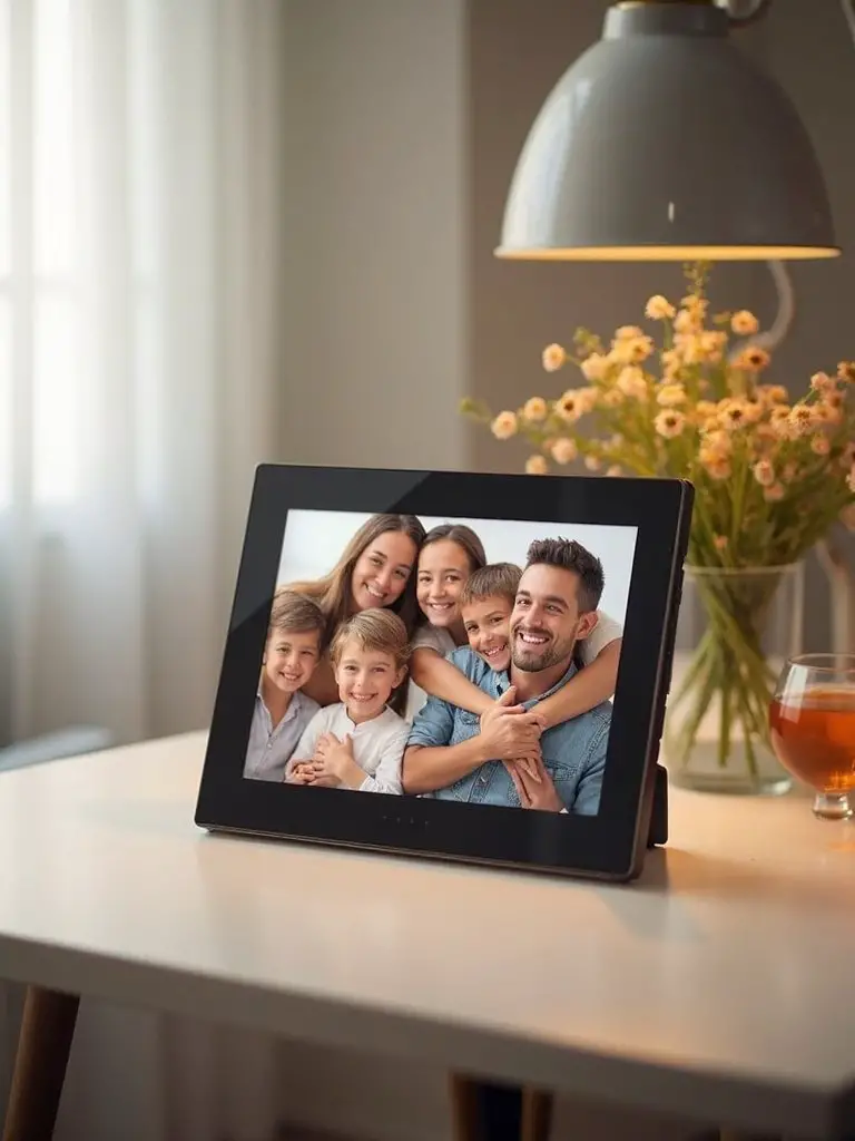 rotating digital frame displays family photos