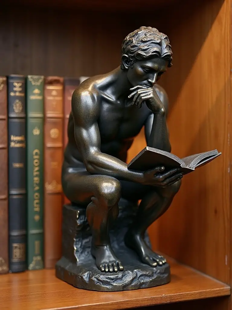 thoughtful bronze finished literary sculptural