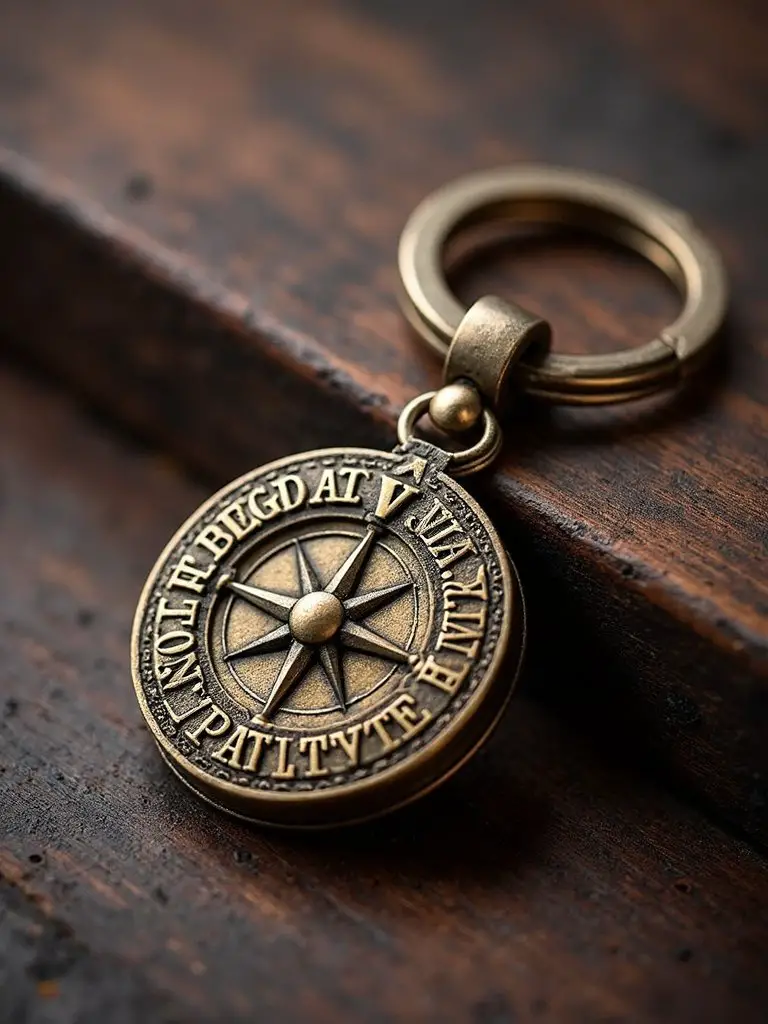 timeless personalized brass compass keychain